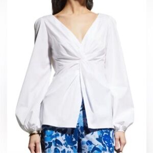 NWT Lela Rose Twist Front Blouse in White Size 4